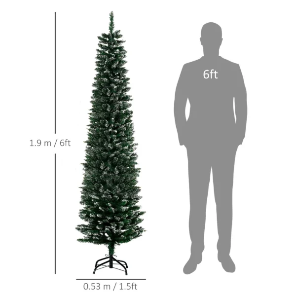 HOMCOM 6FT Artificial Snow Dipped Christmas Tree Xmas Pencil Tree Holiday Home Indoor Decoration with Foldable Black Stand, Green - Image 3