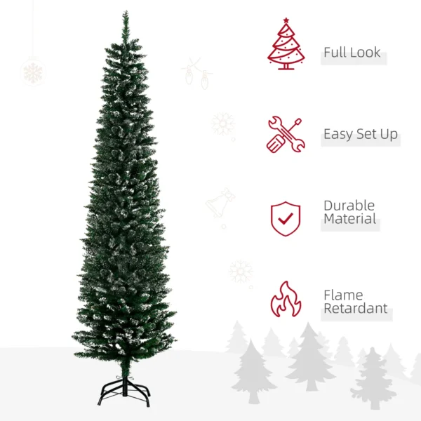 HOMCOM 6FT Artificial Snow Dipped Christmas Tree Xmas Pencil Tree Holiday Home Indoor Decoration with Foldable Black Stand, Green - Image 4