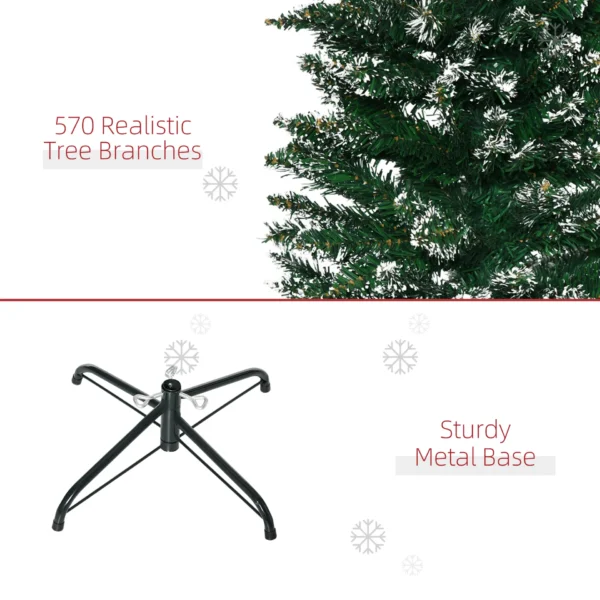 HOMCOM 6FT Artificial Snow Dipped Christmas Tree Xmas Pencil Tree Holiday Home Indoor Decoration with Foldable Black Stand, Green - Image 7