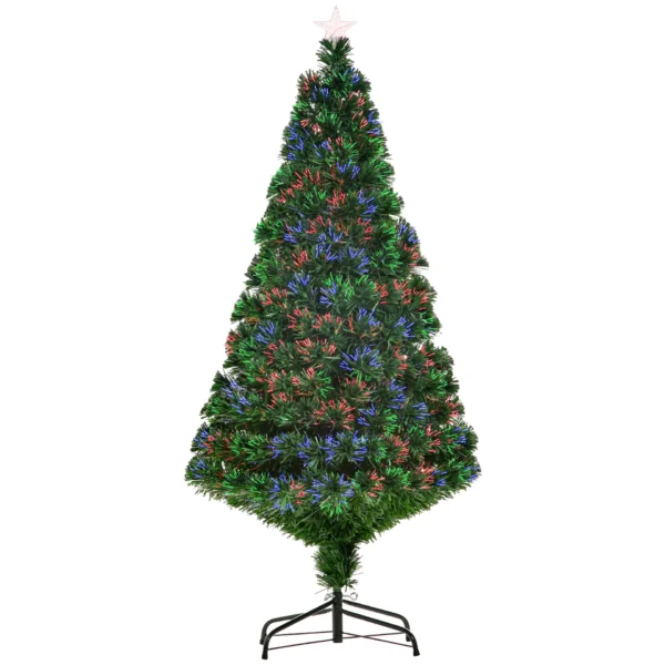 HOMCOM 5FT Pre-Lit Fibre Optic Artificial Christmas Tree Holiday Xmas Decor with Tree Topper Multi-Colour