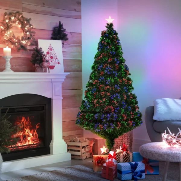 HOMCOM 5FT Pre-Lit Fibre Optic Artificial Christmas Tree Holiday Xmas Decor with Tree Topper Multi-Colour - Image 2