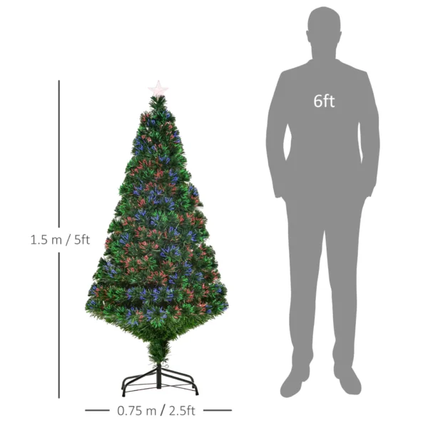 HOMCOM 5FT Pre-Lit Fibre Optic Artificial Christmas Tree Holiday Xmas Decor with Tree Topper Multi-Colour - Image 3