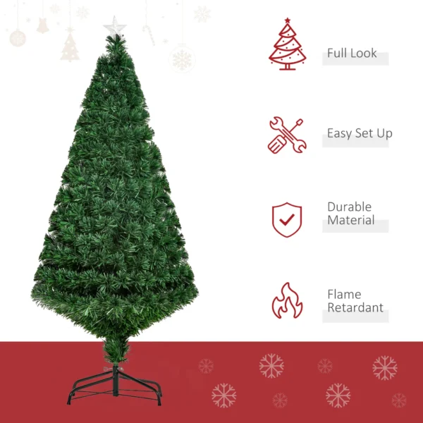 HOMCOM 5FT Pre-Lit Fibre Optic Artificial Christmas Tree Holiday Xmas Decor with Tree Topper Multi-Colour - Image 4