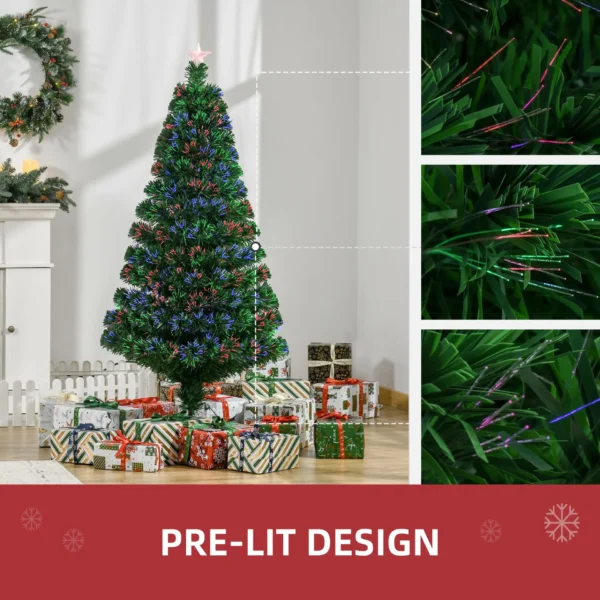 HOMCOM 5FT Pre-Lit Fibre Optic Artificial Christmas Tree Holiday Xmas Decor with Tree Topper Multi-Colour - Image 5