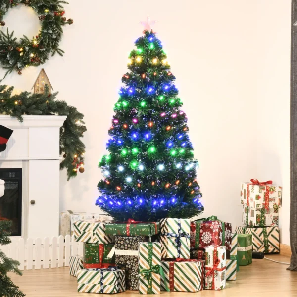 HOMCOM 5FT Pre-Lit Artificial Christmas Tree w/ Lights Star Topper Metal Base Home Seasonal Decoration - Image 2