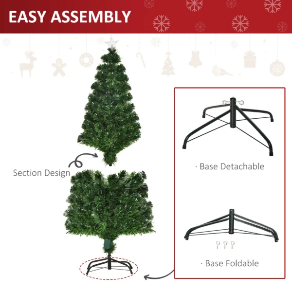 HOMCOM 5FT Pre-Lit Artificial Christmas Tree w/ Lights Star Topper Metal Base Home Seasonal Decoration - Image 7