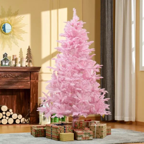 HOMCOM 6FT Artificial Christmas Tree Holiday Xmas Holiday Tree Decoration with Automatic Open for Home Party, Pink - Image 2