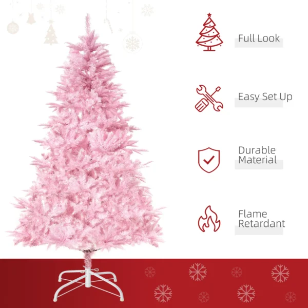 HOMCOM 6FT Artificial Christmas Tree Holiday Xmas Holiday Tree Decoration with Automatic Open for Home Party, Pink - Image 4