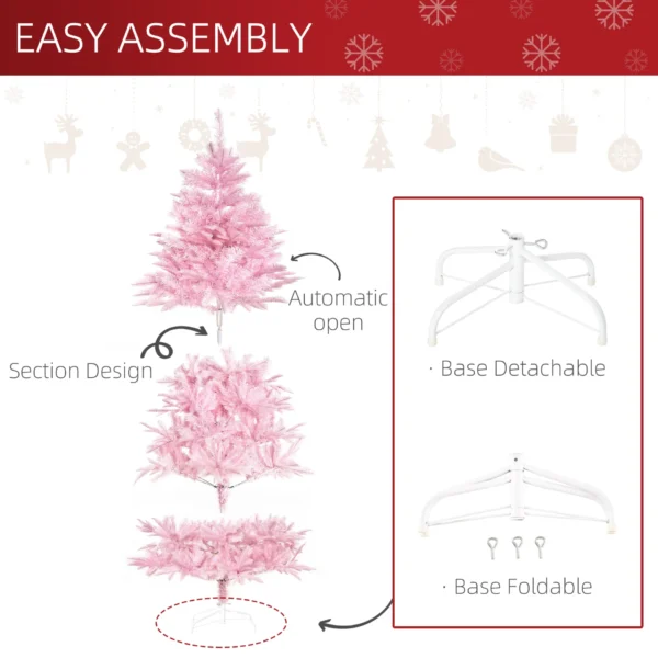 HOMCOM 6FT Artificial Christmas Tree Holiday Xmas Holiday Tree Decoration with Automatic Open for Home Party, Pink - Image 6