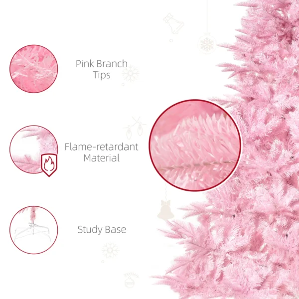 HOMCOM 6FT Artificial Christmas Tree Holiday Xmas Holiday Tree Decoration with Automatic Open for Home Party, Pink - Image 7