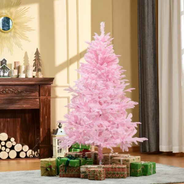 HOMCOM 5FT Artificial Christmas Tree Holiday Xmas Holiday Tree Decoration with Automatic Open for Home Party, Pink - Image 2