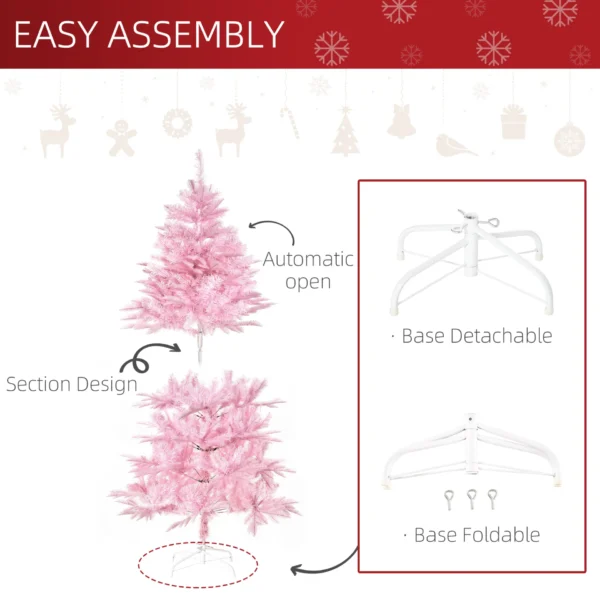 HOMCOM 5FT Artificial Christmas Tree Holiday Xmas Holiday Tree Decoration with Automatic Open for Home Party, Pink - Image 6