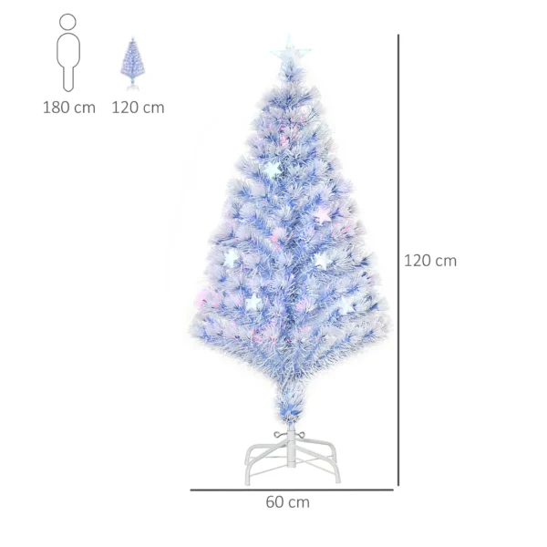 HOMCOM 4FT Artificial Fibre Optic Christmas Tree Seasonal Decoration w/ LED Lights Pre-Lit Easy Store White Blue - Image 3