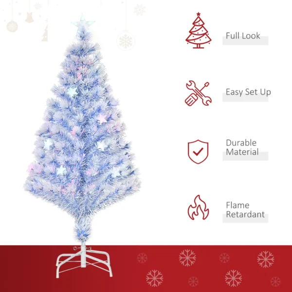 HOMCOM 4FT Artificial Fibre Optic Christmas Tree Seasonal Decoration w/ LED Lights Pre-Lit Easy Store White Blue - Image 4