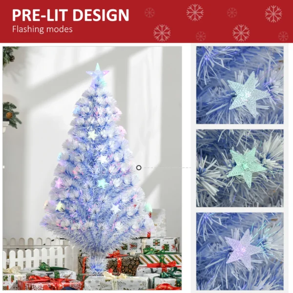 HOMCOM 4FT Artificial Fibre Optic Christmas Tree Seasonal Decoration w/ LED Lights Pre-Lit Easy Store White Blue - Image 5