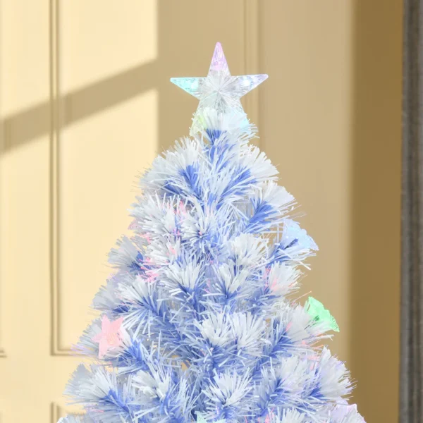 HOMCOM 4FT Artificial Fibre Optic Christmas Tree Seasonal Decoration w/ LED Lights Pre-Lit Easy Store White Blue - Image 9