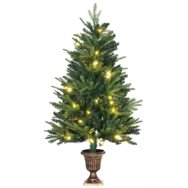 HOMCOM 1.2m 4ft Christmas Tree Entrance Decor 750 Tips Xmas Pre-lit Tree 80 LED with Vase Base