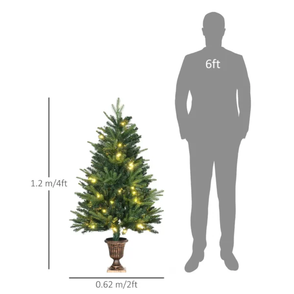 HOMCOM 1.2m 4ft Christmas Tree Entrance Decor 750 Tips Xmas Pre-lit Tree 80 LED with Vase Base - Image 3