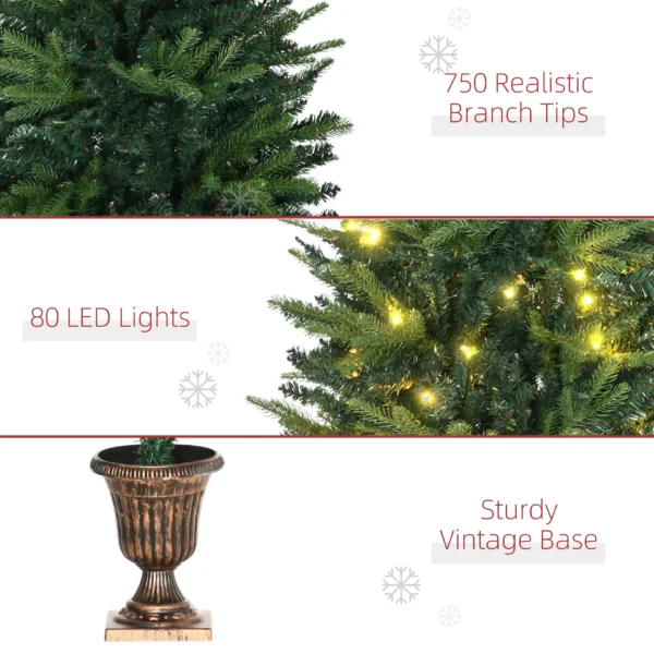 HOMCOM 1.2m 4ft Christmas Tree Entrance Decor 750 Tips Xmas Pre-lit Tree 80 LED with Vase Base - Image 7