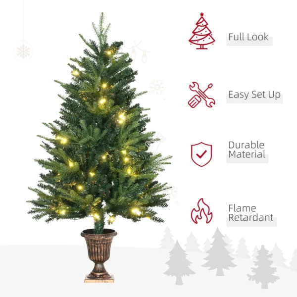 HOMCOM 1.2m 4ft Christmas Tree Entrance Decor 750 Tips Xmas Pre-lit Tree 80 LED with Vase Base - Image 8