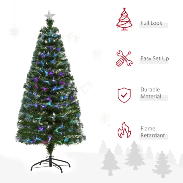 HOMCOM 5FT Multicoloured Artificial Christmas Tree w/ Fibre Optic Lights Pre-Lit Modes Metal Stand Star Holder Home Seasonal Decoration - Image 4