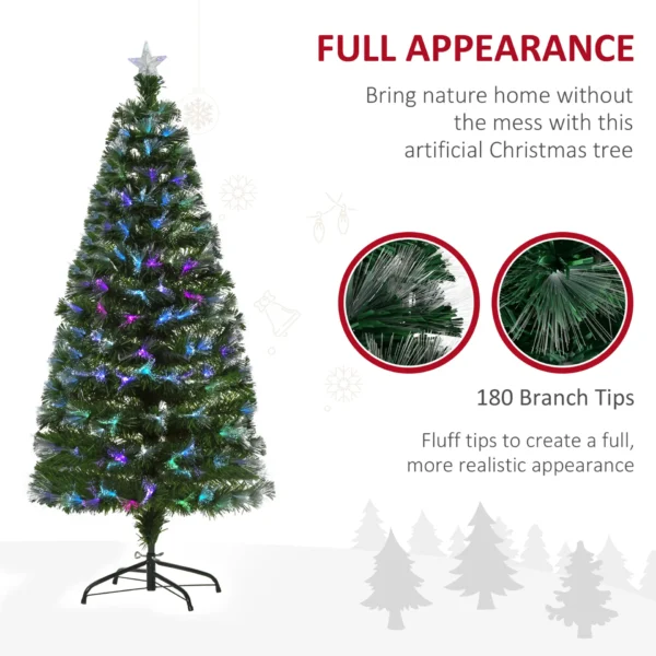 HOMCOM 5FT Multicoloured Artificial Christmas Tree w/ Fibre Optic Lights Pre-Lit Modes Metal Stand Star Holder Home Seasonal Decoration - Image 5