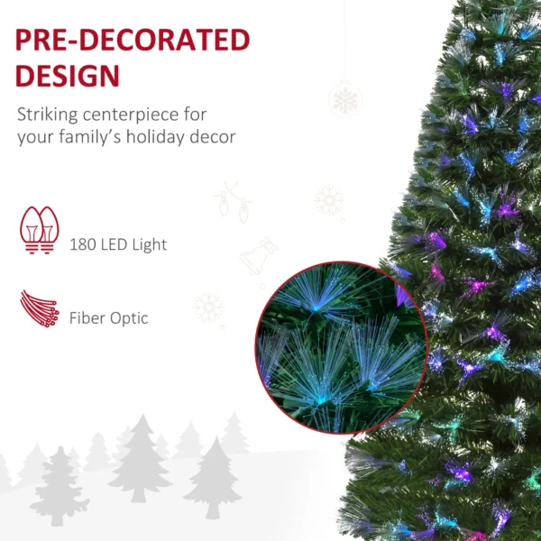 HOMCOM 5FT Multicoloured Artificial Christmas Tree w/ Fibre Optic Lights Pre-Lit Modes Metal Stand Star Holder Home Seasonal Decoration - Image 6