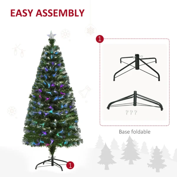 HOMCOM 5FT Multicoloured Artificial Christmas Tree w/ Fibre Optic Lights Pre-Lit Modes Metal Stand Star Holder Home Seasonal Decoration - Image 7