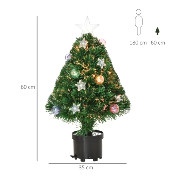 HOMCOM 2FT Pre-lit Artificial Christmas Tree Tabletop Multicoloured Fibre Optic Xmas Decoration w/ LED Lights Pot Table Desk - Green - Image 3