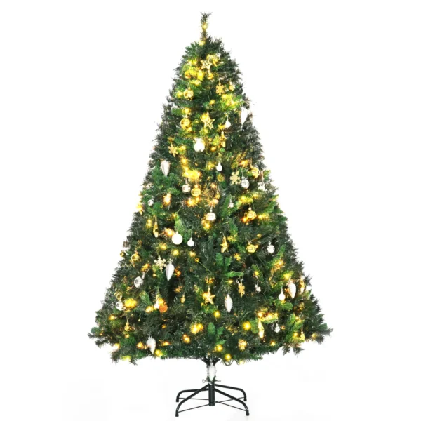 HOMCOM 1.8m 6ft Pre-Lit Artificial Christmas Tree 200 LED Xmas Tree Holiday Decor with Decorative Balls Ornament Metal Stand