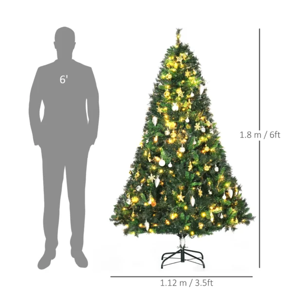 HOMCOM 1.8m 6ft Pre-Lit Artificial Christmas Tree 200 LED Xmas Tree Holiday Decor with Decorative Balls Ornament Metal Stand - Image 3