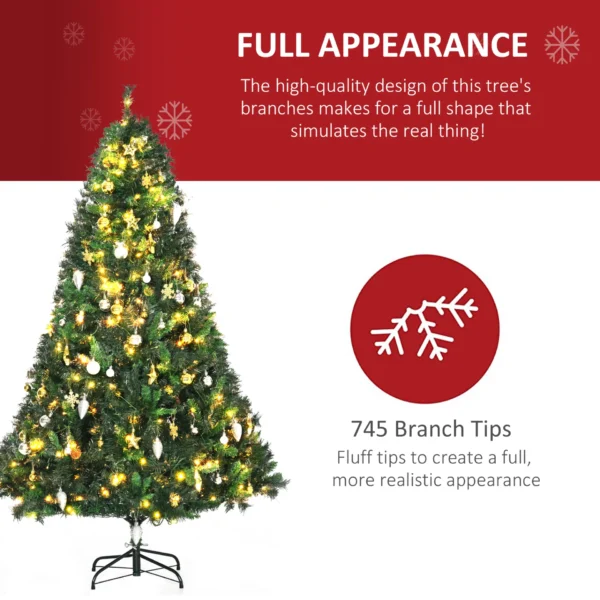 HOMCOM 1.8m 6ft Pre-Lit Artificial Christmas Tree 200 LED Xmas Tree Holiday Decor with Decorative Balls Ornament Metal Stand - Image 4