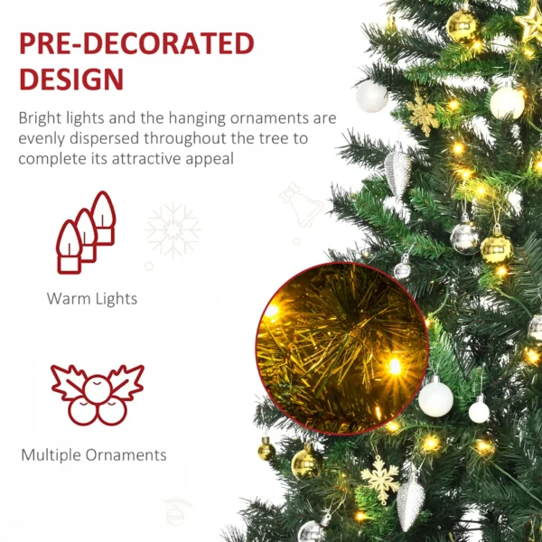 HOMCOM 1.8m 6ft Pre-Lit Artificial Christmas Tree 200 LED Xmas Tree Holiday Decor with Decorative Balls Ornament Metal Stand - Image 5