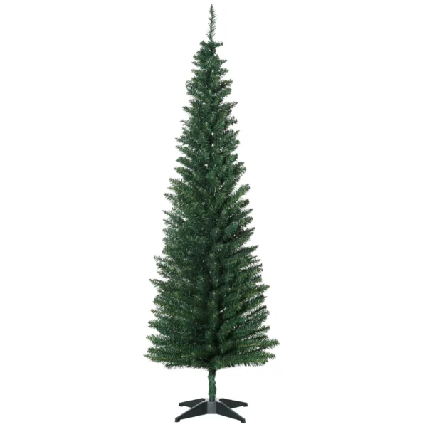 HOMCOM 6FT Artificial Pine Pencil Slim Tall Christmas Tree with Branch Tips Xmas Holiday Decor with Stand Green