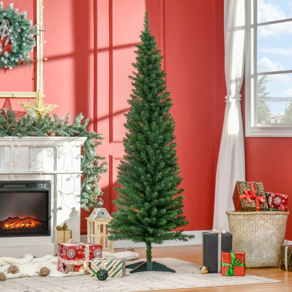 HOMCOM 6FT Artificial Pine Pencil Slim Tall Christmas Tree with Branch Tips Xmas Holiday Decor with Stand Green - Image 2