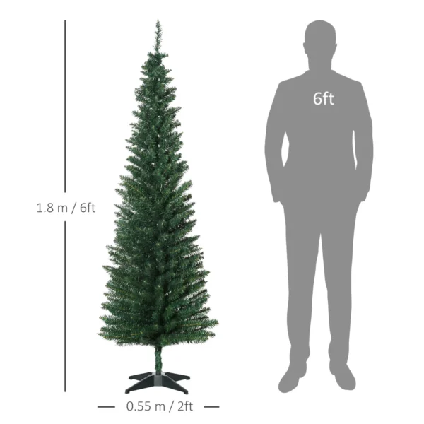 HOMCOM 6FT Artificial Pine Pencil Slim Tall Christmas Tree with Branch Tips Xmas Holiday Decor with Stand Green - Image 3