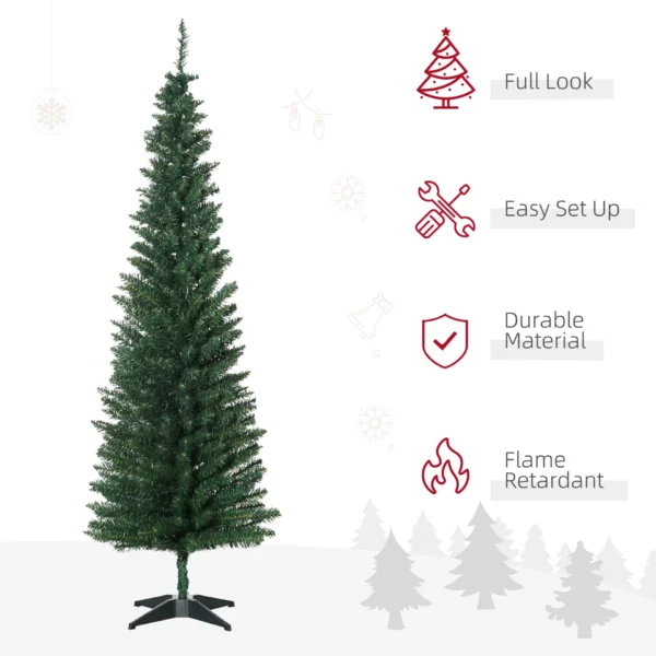 HOMCOM 6FT Artificial Pine Pencil Slim Tall Christmas Tree with Branch Tips Xmas Holiday Decor with Stand Green - Image 4