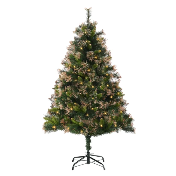 HOMCOM 1.5m 5ft Pre-Lit Christmas Tree Artificial Spruce Xmas Tree Warm White LED Holiday Decor with Metal Stand