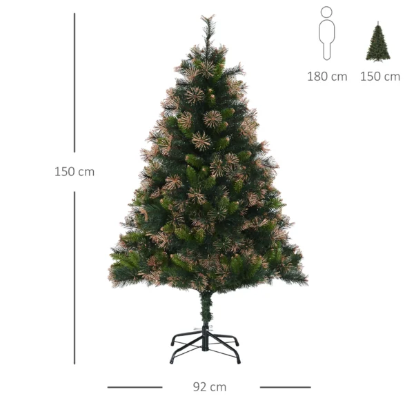 HOMCOM 1.5m 5ft Pre-Lit Christmas Tree Artificial Spruce Xmas Tree Warm White LED Holiday Decor with Metal Stand - Image 3