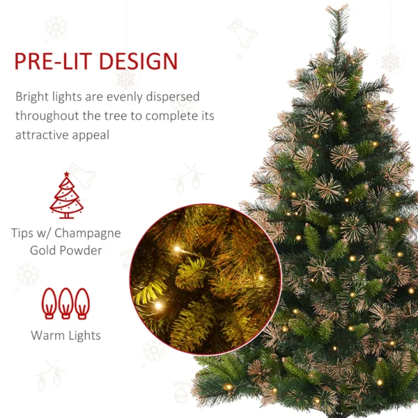 HOMCOM 1.5m 5ft Pre-Lit Christmas Tree Artificial Spruce Xmas Tree Warm White LED Holiday Decor with Metal Stand - Image 4