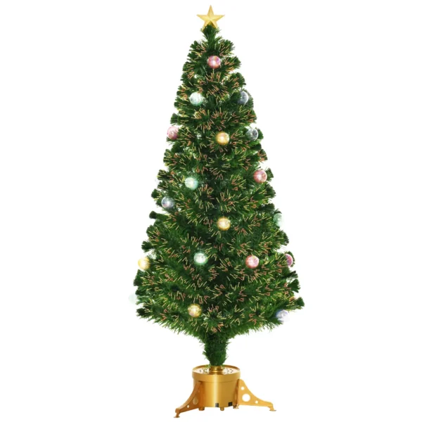 HOMCOM 5FT Prelit Artificial Christmas Tree Fiber Optic Holiday Home Xmas Indoor Decoration with Golden Stand Green