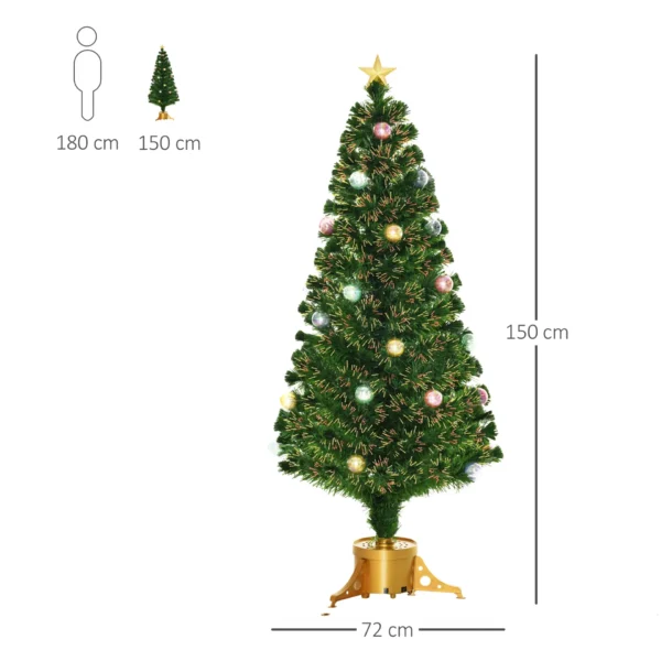 HOMCOM 5FT Prelit Artificial Christmas Tree Fiber Optic Holiday Home Xmas Indoor Decoration with Golden Stand Green - Image 3