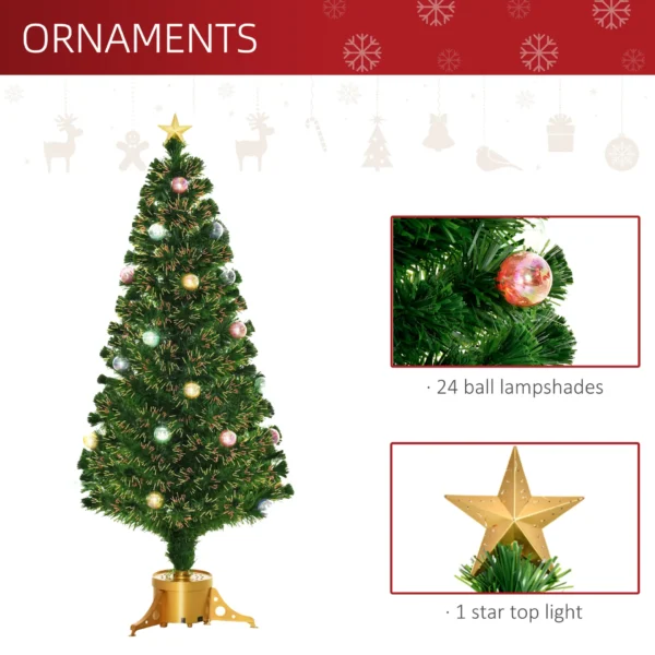 HOMCOM 5FT Prelit Artificial Christmas Tree Fiber Optic Holiday Home Xmas Indoor Decoration with Golden Stand Green - Image 6