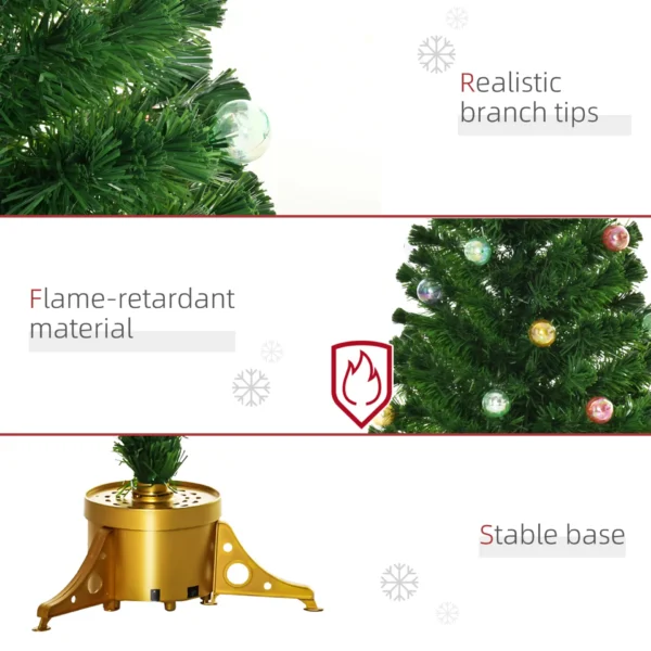 HOMCOM 5FT Prelit Artificial Christmas Tree Fiber Optic Holiday Home Xmas Indoor Decoration with Golden Stand Green - Image 7