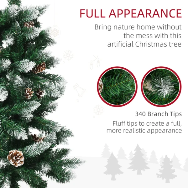 HOMCOM 5 Ft Snow Artificial Christmas Tree with Realistic Branches, Pine Cone, for Indoor Decoration, Green White - Image 5