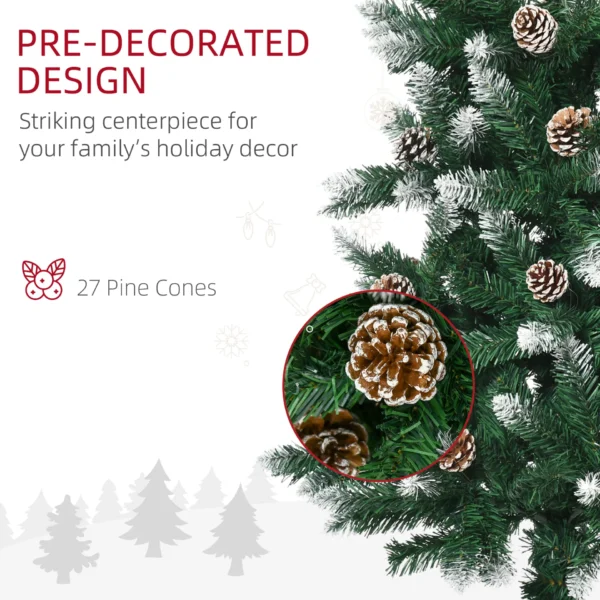 HOMCOM 5 Ft Snow Artificial Christmas Tree with Realistic Branches, Pine Cone, for Indoor Decoration, Green White - Image 6