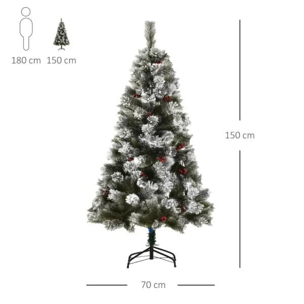 HOMCOM Indoor Christmas Tree Artificial Berry Xmas Decoration with Metal Stand and 184 Tips (5FT(150CM)) - Image 3