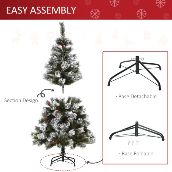 HOMCOM Indoor Christmas Tree Artificial Berry Xmas Decoration with Metal Stand and 184 Tips (5FT(150CM)) - Image 6