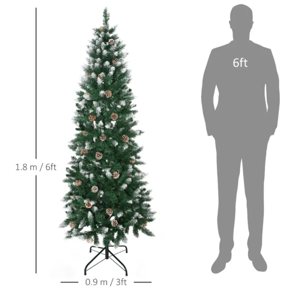 HOMCOM 6 Ft Snow Artificial Christmas Tree with Realistic Branches, Pine Cone, for Indoor Decoration, Green White - Image 3