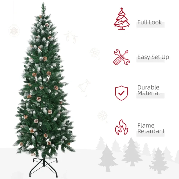 HOMCOM 6 Ft Snow Artificial Christmas Tree with Realistic Branches, Pine Cone, for Indoor Decoration, Green White - Image 4